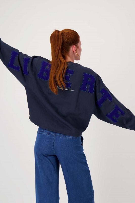 Zusss Sweater Met Tekst Navy  (0304-205/2018) - Caramel (Sint-Job-in-’t-Goor)