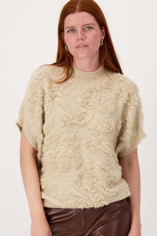 Zusss Mouwloze Trui Lurex Jacquard Beige/Goud  (0305-075/7021) - Caramel (Sint-Job-in-’t-Goor)