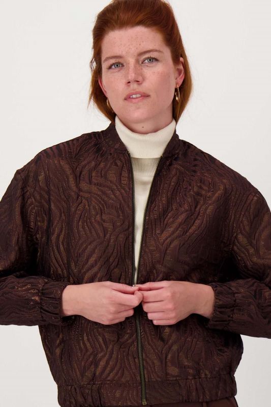 Zusss Bomber Jacket Lurex Jacquard Chocolade Bruin  (0310-030/7250) - Caramel (Sint-Job-in-’t-Goor)