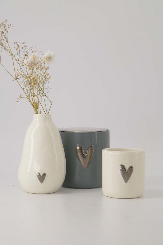 Zusss Geurkaarsje Keramiek Hartje Wit/Zilver  (0503-352/7183) - Caramel (Sint-Job-in-’t-Goor)