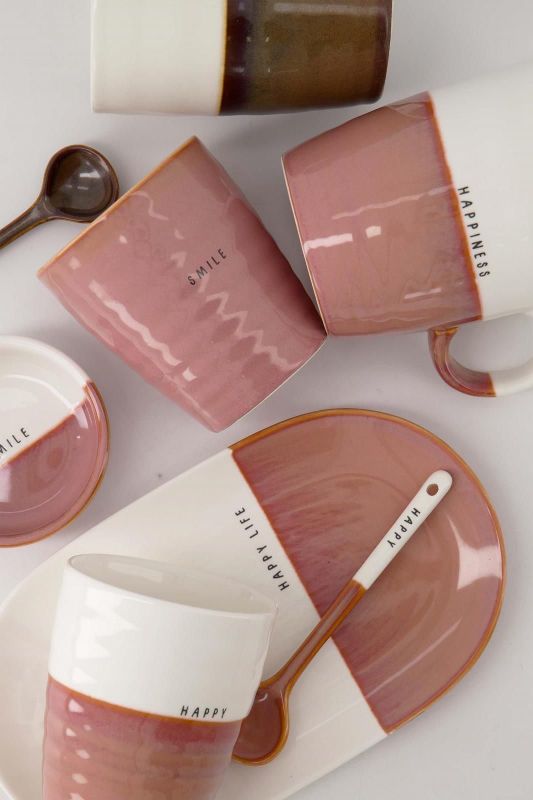 Zusss Koffiemok Wit/Burgundy 'Happy'  (0703-250/1033) - Caramel (Sint-Job-in-’t-Goor)