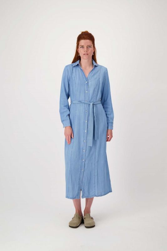 Zusss Tencel Denim Jurk Light Blue Denim  (0301-0018/2011) - Caramel (Sint-Job-in-’t-Goor)