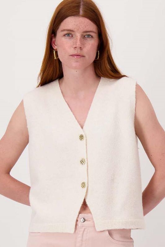 Zusss Gebreid Gilet Met Leuke Knoppen Offwhite  (0306-0013/1007) - Caramel (Sint-Job-in-’t-Goor)